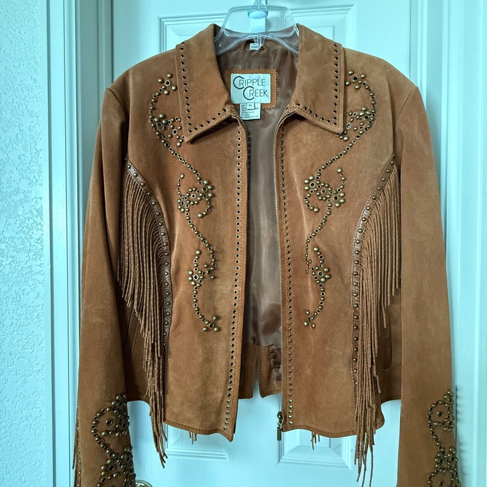 Cripple Creek Tan Suede Fringe Jacket. NWOT